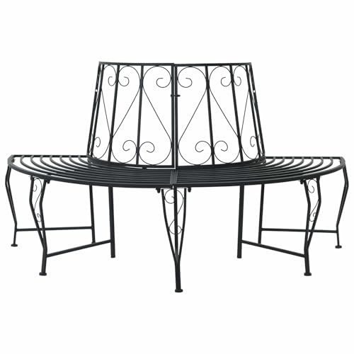 LoogCape Banc d'arbre de jardin 4 places 160 x 80 x 89 cm en acier noir, surface mate, semi-circulaire, résistant aux intempéries, pour banc de parking, jardin, terrasse et jardin avant