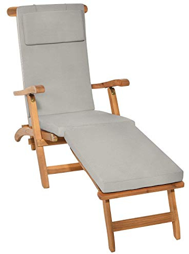 Beautissu Luxus Deckchair Auflage Sonnenliege 175x45x5cm LoftLux DC – Bezug Abnehmbar – Polsterauflage für Liegestuhl Auflage Gartenliege Polster – Liegenauflage Gartenmöbel Kissen Hellgrau
