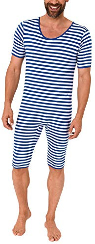 NORMANN WÄSCHEFABRIK Costume de carnaval pour homme ou femme en maillot de bain unisexe à une pièce, à rayures 64282, bleu/blanc, XL