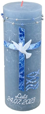 christ-kerzen Taufkerze LUIS Junge oder Mädchen mit Name und Datum, individuell und handverziert 1302