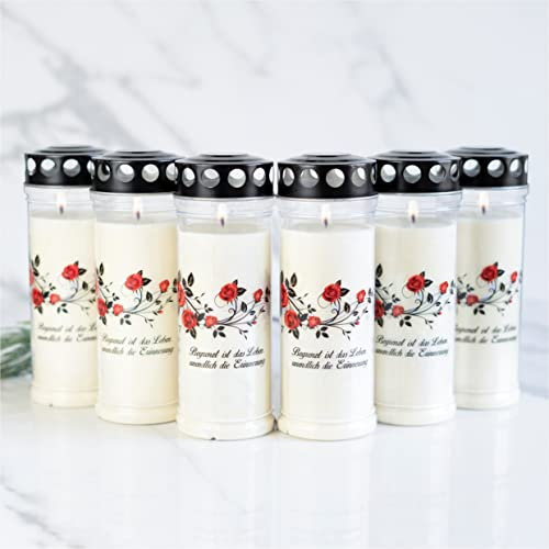 Hofer Lot de 6 bougies funéraires - Durée de combustion : 7 jours de combustion - L'original [Sehnsucht Select] - Avec couvercle - Bougie funéraire avec motif et inscription