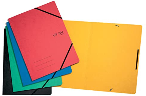 Von Leitz 5-pack hörnspännare A4, återvinningskartong, för 150 ark, mapp med elastiskt band, med modernt VON-tryck, lätt mapp för skola och hem, flerfärgad, 5 stycken, 30111099