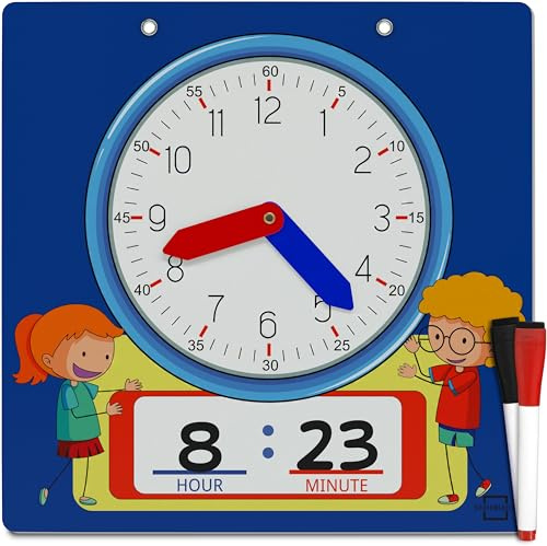 Scribbledo Writable Dry Erase Learning Clock for Kids Write & Wipe Demonstration Clock for Kids Learning to Tell Time Classrooms and Homeschool Supplies