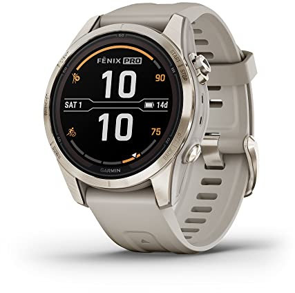 Garmin fēnix 7S Pro Sapphire Solar, Multisport GPS Smartwatch, Built-in Flashlight, Solar Charging Capability, Sand
