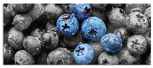 Pixxprint Glasbild Panorama, Wandbild aus Echtglas, Blaubeeren mit Wassertropfen, 120x50 cm, inkl. Aufhängung und Abstandshalter