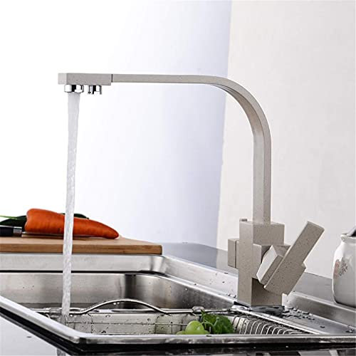WENKA Wasserhähne, Küchenarmaturen mit Punkt-Trinkwasserfilter-Wasserhähnen, Spülbecken-Mischbatterie, 360-Grad-Drehgelenk, Doppelgriff, Deckmontage, gefilterter Kran für die Küche, 3-Wege