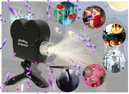 Projection holographique de Noël,Décorations de Noël avec Support,Flocon de Neige Projecteur Rideau réglable,Modèle Effrayant de Noël, Lampe de Projection de fenêtre pour Noël en extérieur