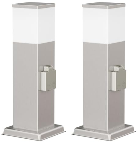 ledscom.de 2 st. gångbelysning/pollarlampa POLLY för utomhusbruk, IP44, 35 cm, rostfritt stål, 1 st. G9 max. 10 W, eluttag