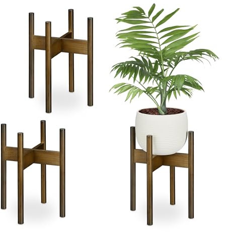 Relaxdays Pflanzenständer Bambus, 3er Set, Übertopfständer innen, Blumentöpfe bis D: 25 cm, Pflanzentopfhalter, braun