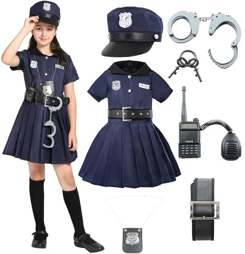 Sincere Party Ropa de policía para niñas, lindo traje de juego de roles para policías 8-10 años