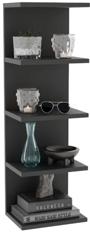 ComfortCove Wandregal Bücherregal, Wandmontierte Einheit, Regal-Einheiten, Schwebende Regale, Bücherregal, Lagerung Ordner Regale für Schlafzimmer, Wohnzimmer, Bad, Küche, Büro, 5 Regal, schwarz