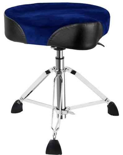 AKLOT Saddle Drum Throne, Hydraulic Drum Throne, Heavy Duty Drum Seat, Height Adjustable Suede Drum Chair, Motorcycle Style Drum Stool for Adults Drummers Dark Blue