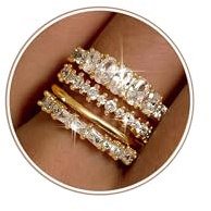 Chriscoco 4 Pcs Gold Rings For Women 14K Gold Plated Stacking Rings Set Cubic Zirconia Knuckle Finger Statement Ring Engagement Wedding Ring For Ladies Size S - With Jewellery Box