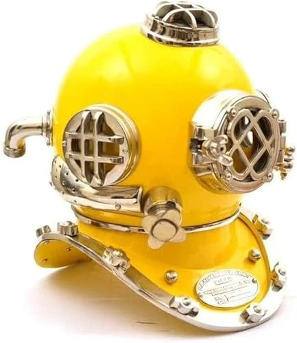 Nautical45,7 cm Maritimer Tauchhelm, US-Marine, V-Mark, Taucherhelm, Antik-Vintage-Taucherhelm, Gelb, volle Größe, Taucherhelm