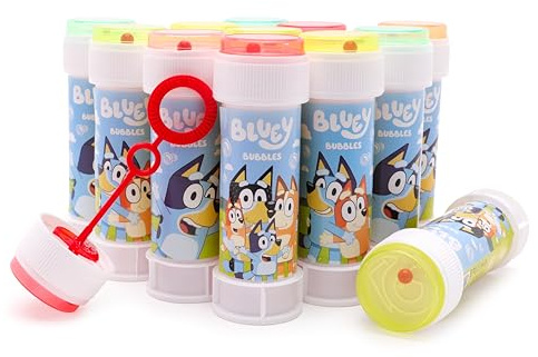Toyland® Pack of 12 Bluey Bubbles With Wands, 60ml Solution & Novelty Maze Lid - Pocket Money & Party Bag Toys