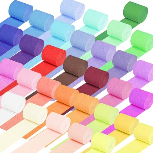 32 Rolls Crepe Paper Rolls 32 Colours Party Streamers Paper Decorations Hanging for Birthday Wedding Backdrop Holiday Party Decorations (1.77 Inch x 32.81 Ft/Roll)