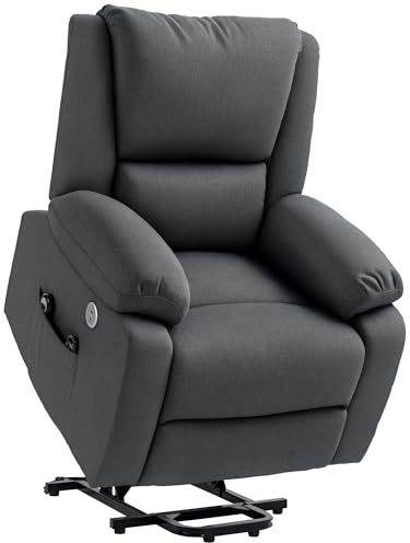 HOMCOM - Silla elevadora eléctrica, silla de relax eléctrica, con función de masaje y calor, inclinación ajustable, puertos USB, 2 mandos a distancia, reposapiés, muelles ensacados, color gris