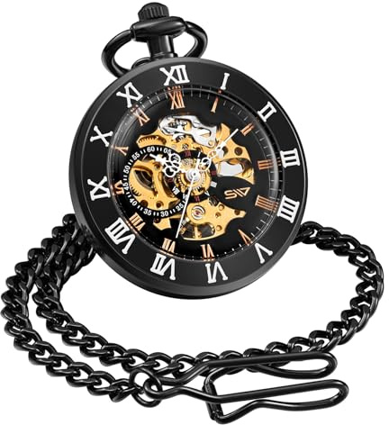 ShoppeWatch Reloj de Bolsillo Hombre con Cadena | Reloj de Bolsillo Antiguo Cuerda Manual con Movimiento Mecánico Clásico | Steampunk Pocket Watch PW11