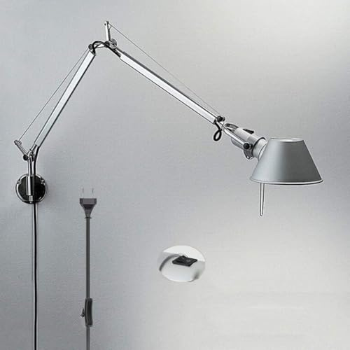 LOGT Verstellbar Wandleuchte Schwenkarm Vintage Wandlampe Lange Arm Nachttischlampe mit Schalter und Stecker Wand Leselampe mit Kabel 360° Drehbare Wandspot mit Gelenkarm Wandbeleuchtung Innen Vintage
