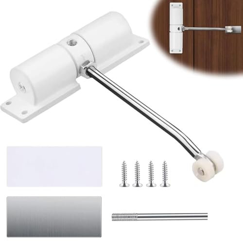 Chiudiporta Automatico Regolabile - Sistema a Molla Senza Foratura con Viti e Piastra Montaggio - Adatto a Porte Stanze, Uffici e Cancelli Giardino - Facile Installazione