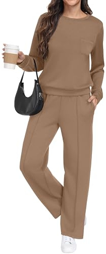 GRECERELLE Tracksuit Womens Full Set Autumn Long Sleeve Lounge Wear Sets for Women Two Piece Outfits Activewear Casual Crew Neck Pullover Tops and Jogging Bottoms with Pockets