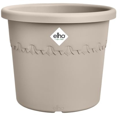 Elho Algarve Cilindro 30cm - Grand Pot de Fleurs Extérieur - Jardinières - Plastique 100% recyclé - Ø 29.5 x H 24.7 cm - Beige/Beige Champignon