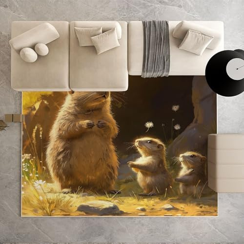 Cute Animal Rugs for Bedroom Decor Painting Rodent Washable Rug for Living RoomNature Flower Entryway Area Rug 3x5 ft, Kitchen Mats for Floor Carpet Indoor Outdoor Bathroom