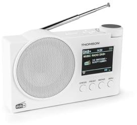 Radio Dab+,FM, 60stations préréglés Possible,Rechargeable ou Secteur, reveil, Enceinte Bluetooth Thomson RT400DABBT,Cable de Charge usbc (Blanche)