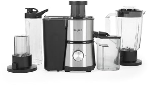 Salter 4-in-1 Entsafter & Mixer – Obstentsafter & Smoothie-Maker, 1L Mixbehälter, inklusive 600ml Sportflasche, Kaffeemühle, 2 Geschwindigkeitsstufen & Impulsfunktion