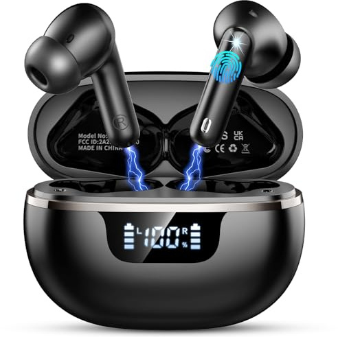 Auriculares Inalambricos Bluetooth, In-Ear Auriculares Bluetooth 5.4 con 4 ENC Cancelacion Ruido HD Mic, 48H Estéreo HiFi Cascos Inalambricos Running IP7 Impermeable/Pantalla LED/Carga Rápida Tipo-C
