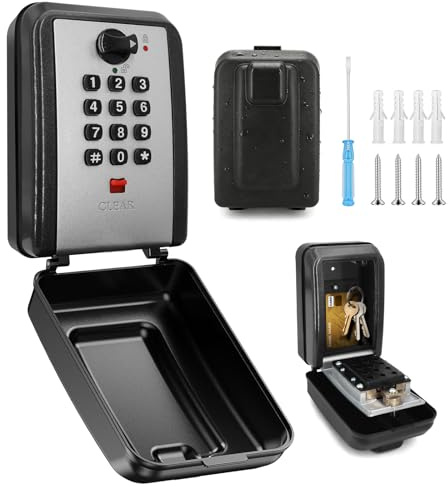 Ykall Cassaforte Portachiavi Grande con Codice a 12 Cifre Reimpostabile, Impermeabile e Antiruggine, Scatola Chiavi Robusta per Casa/Ufficio/Scuola/Garage (Grigio)