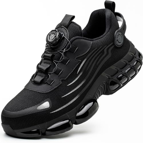 YEKOYIOO Zapatos de Seguridad para Hombre Mujer Ligeros Zapatillas de Seguridad con Punta de Acero Calzado de Seguridad Transpirable Antideslizantes Negro 39 EU