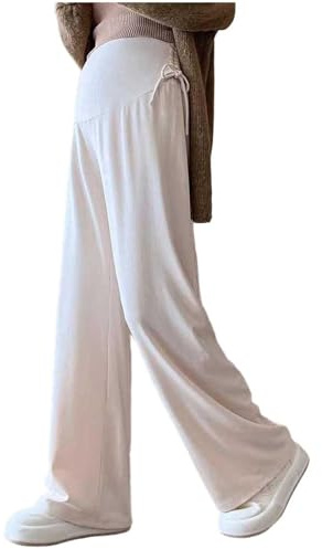 Women's Maternity Trousers Over Belly Work Stretchy Wide Leg Pants High Waist Joggers with Side Drawstring Baggy Pregnancy Yoga Pants