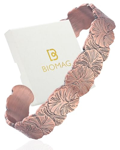 BioMag Bracelet Cuivre Homme Feuille De Ginkgo Et Lune, Idéal Cadeau