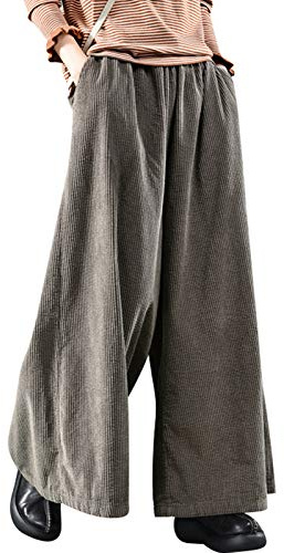 Bigassets Kvinnors Elastisk midja Bomull Corduroybyxor Byxor med vida ben Style 2 Light Coffee