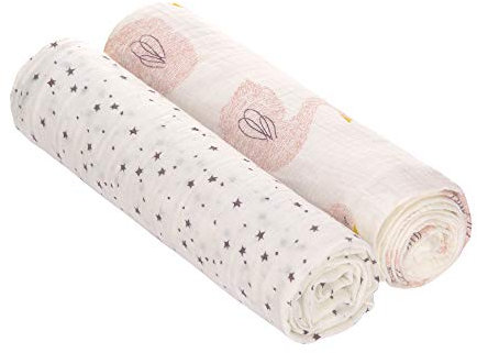 LÄSSIG Baby Puckdecke Spuckdecke Pucktuch Mulltuch 2er Set Baumwolle 120 x 120 cm/ Heavenly soft Swaddle XL Little Water Swan
