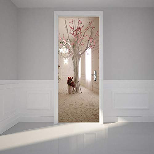 Yelilad Adesivi per Porte Interne 3D Moderno Creativo Floreale Albero Muro Soggiorno Sala da Pranzo Carta da Parati Romantico complementi arredo casa Pasta PVC Impermeabile 77x200 cm