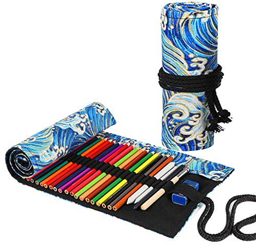 TOYESS Custodia con Astuccio Arrotolabile in Tela per Matite Colorate, Astuccio Scuola per Artista, Scuola, Ufficio e Ufficio, 02