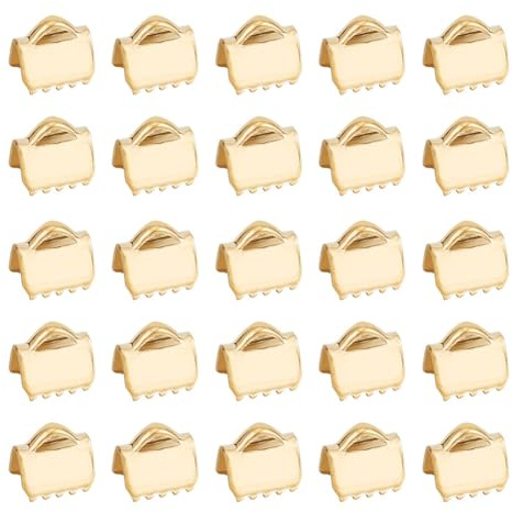 UNICRAFTALE 30 pz Nastro Rettangolo Dorato estremità Morsetto Nastro in Acciaio Inossidabile Aggraffature con Anello 6mm Chiusura Chiusura A Crimpare in Pelle estremità per Creazione di Gioielli