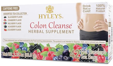 Colon Cleanse, Assorted Tea Collection, Caffeine Free, 42 Foil Envelope Tea Bags, 2.22 oz (63 g), Hyleys Tea