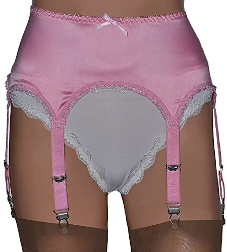 Swanky Pins Cintura in raso rosa a 6 cinghie con clip in metallo in stile retrò profondo, Rosa pallido, S