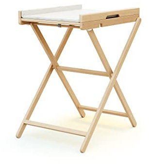 AT4 - ESSENTIEL klappbarer Wickeltisch Lackierte Buche | Offene Maße (L x B x H): 78 x 58 x 90,5 cm | Maße zusammengeklappt (L x B x H): 58 x 11,5 x 111,5 cm | PVC-Matratze im Lieferumfang enthalten