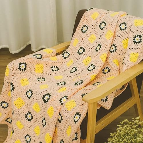 YISSEN Riseon Coperta quadrata fatta a mano all'uncinetto, motivo nonna, stile maglione, trapunta all'uncinetto, multicolore, stile bohémien, decorazione da viaggio, per divano, letto, reclinabile,