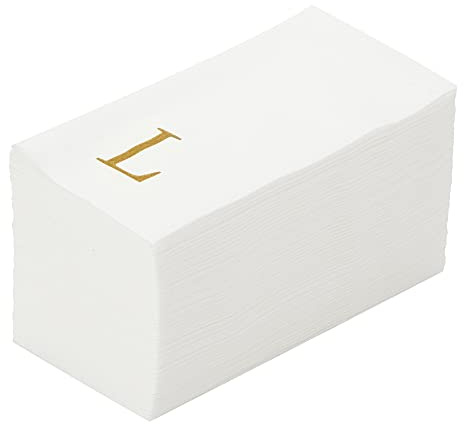 Luxenap 15.8 X 7.9 Inch Linen-Feel Guest Towels, 50 Lettered Hand Towels - Gold Letter 'L', Sans Serif Font, White Paper Dinner Napkins, airlaid, For Restrooms And Tables