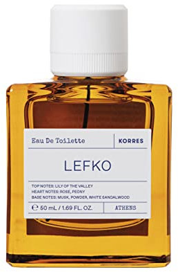 KORRES LEFKO Eau de Toilette per uomo e donna, fragranza unisex, floreale, pudica, 88% ingredienti naturali, vegan, 50 ml