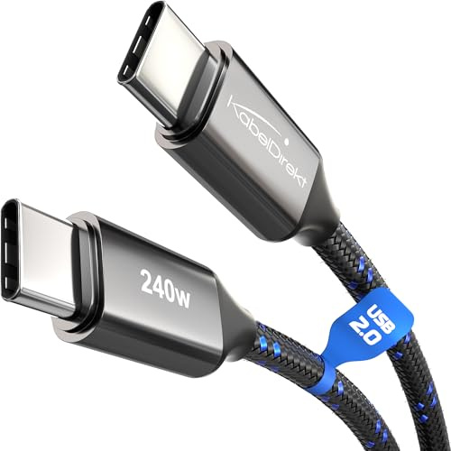 KabelDirekt – USB C-kabel för Snabbladdning – 3m, 240W | Laddar Telefoner/bärbara Datorer med 240W, Mycket robust, Fungerar som laddnings-/datakabel