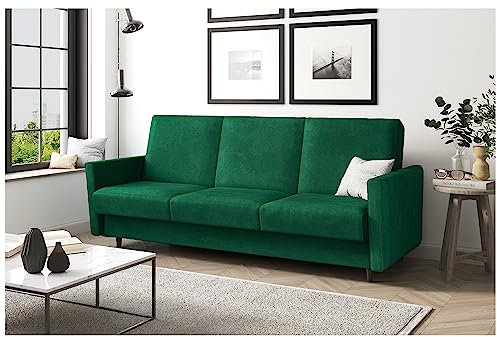MEBLINI Sofa mit Schlaffunktion - Schlafcouch Ausziehbar - Schlafsofa mit Bettkasten - Sofabett - Couch mit Schlaffunktion - Klappsofa - Andres 2-221x87x93cm - Grün Samt