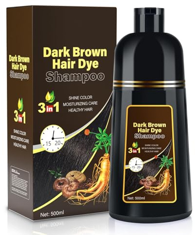 Cosmpro Dark Brown Natural Hair Dye Shampoo 3 in 1, 16.9 Fl Oz/500 ML, Semi-Permanent Gray Hair Coverage, Unisex, Natural Ingredients,