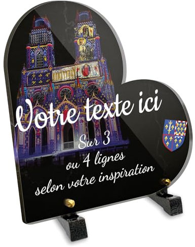OCAP-FUNERAIRE.COM Plaque funéraire Coeur Personnalisable en plexi Motif Régional Cathédrale Sainte Croix Illuminée, différentes Tailles, épaisseur 6mm, personnalisée sur Plusieurs Lignes 20x20 cm