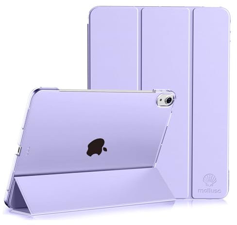 Mollusc Case Compatible with 2022 iPad 10th Generation 10.9 Inch, 2025 11th Generation 11 Inch A16, Hard Back Cover, PU Leather, Hands-Free Trifold, Auto Wake/Sleep, Drop Scratch Protection (Purple)